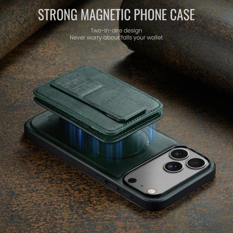 For iPhone 17 Pro Fierre Shann Oil Wax Cow Leather Card Holder Back Phone Case(Green) by FIERRE SHANN