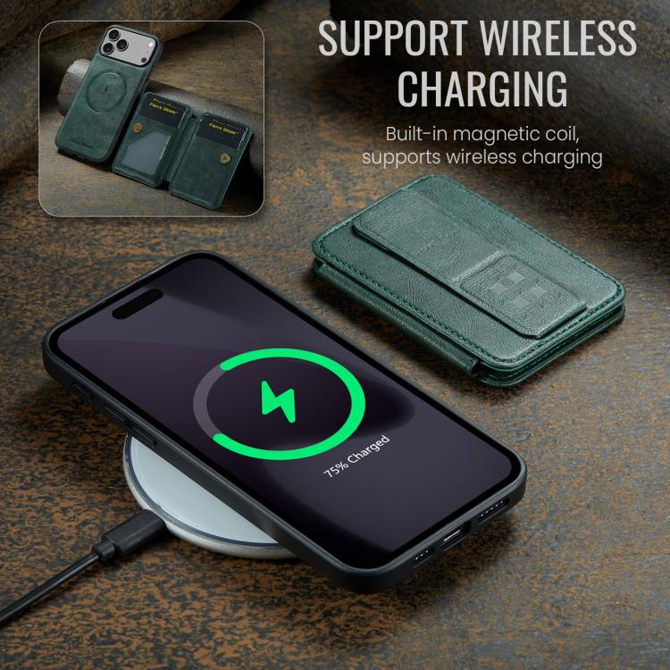 For iPhone 17 Pro Fierre Shann Oil Wax Cow Leather Card Holder Back Phone Case(Green) by FIERRE SHANN