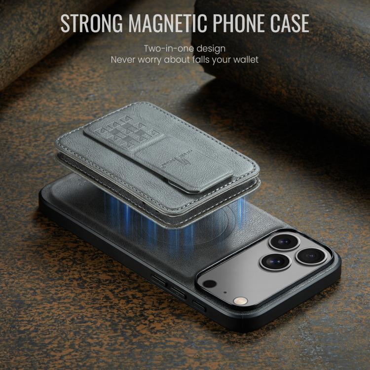 For iPhone 17 Pro Fierre Shann Oil Wax Cow Leather Card Holder Back Phone Case(Grey) by FIERRE SHANN