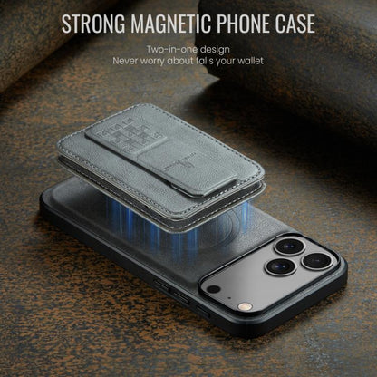 For iPhone 17 Pro Fierre Shann Oil Wax Cow Leather Card Holder Back Phone Case(Grey) by FIERRE SHANN