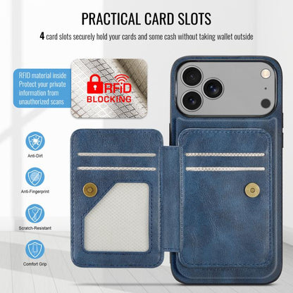 For iPhone 17 Pro Fierre Shann Oil Wax Cow Leather Card Holder Back Phone Case(Blue) by FIERRE SHANN