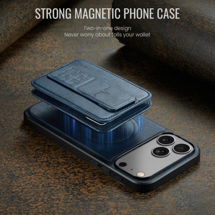 For iPhone 17 Pro Fierre Shann Oil Wax Cow Leather Card Holder Back Phone Case(Blue) by FIERRE SHANN