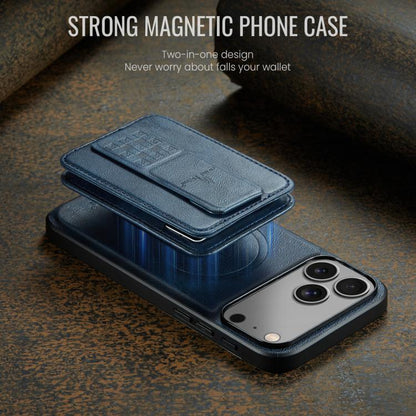 For iPhone 17 Pro Fierre Shann Oil Wax Cow Leather Card Holder Back Phone Case(Blue) by FIERRE SHANN