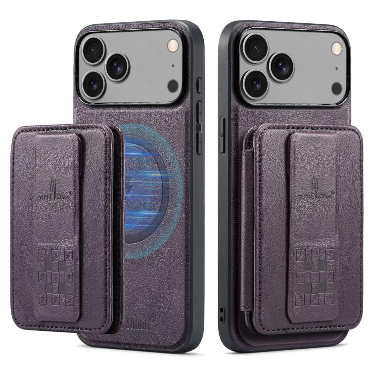 For iPhone 17 Pro Fierre Shann Oil Wax Cow Leather Card Holder Back Phone Case(Purple) by FIERRE SHANN
