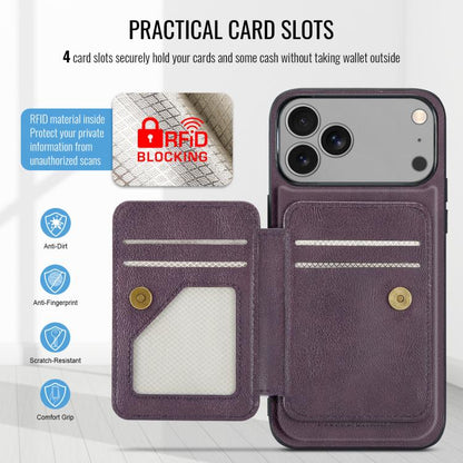 For iPhone 17 Pro Fierre Shann Oil Wax Cow Leather Card Holder Back Phone Case(Purple) by FIERRE SHANN