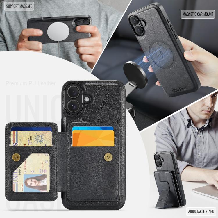 For iPhone 17 Fierre Shann Oil Wax Cow Leather Card Holder Back Phone Case(Black) by FIERRE SHANN