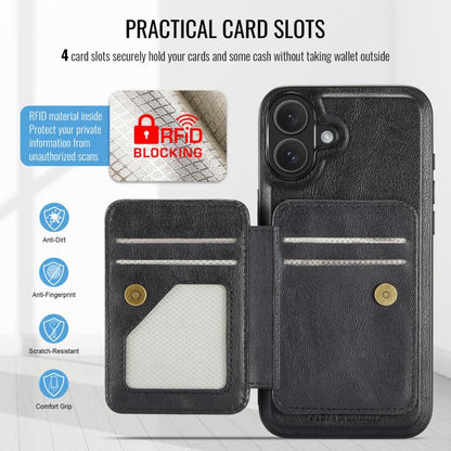 For iPhone 17 Fierre Shann Oil Wax Cow Leather Card Holder Back Phone Case(Black) by FIERRE SHANN