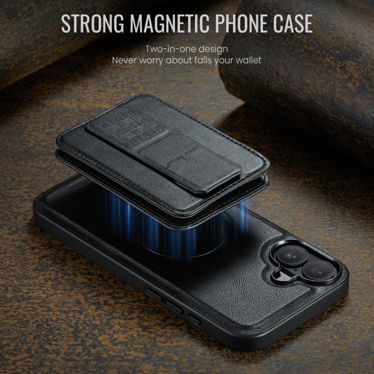 For iPhone 17 Fierre Shann Oil Wax Cow Leather Card Holder Back Phone Case(Black) by FIERRE SHANN