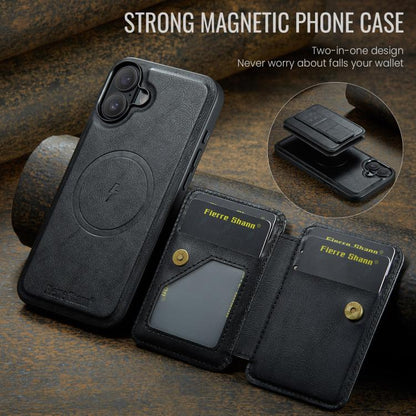 For iPhone 17 Fierre Shann Oil Wax Cow Leather Card Holder Back Phone Case(Black) by FIERRE SHANN