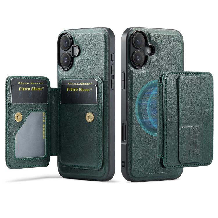 For iPhone 17 Fierre Shann Oil Wax Cow Leather Card Holder Back Phone Case(Green) by FIERRE SHANN