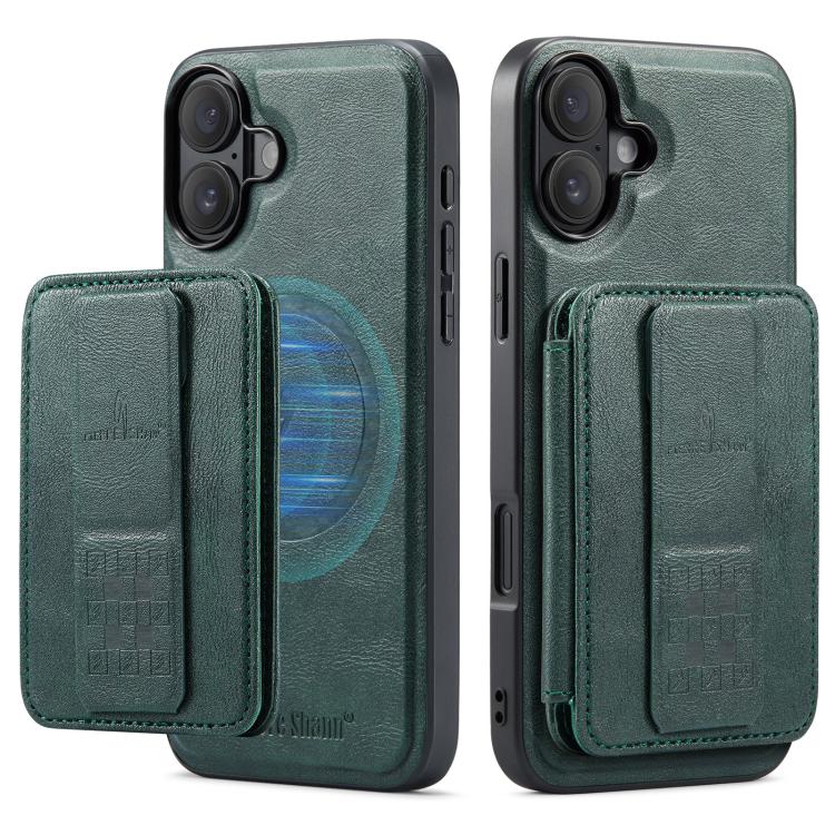 For iPhone 17 Fierre Shann Oil Wax Cow Leather Card Holder Back Phone Case(Green) by FIERRE SHANN