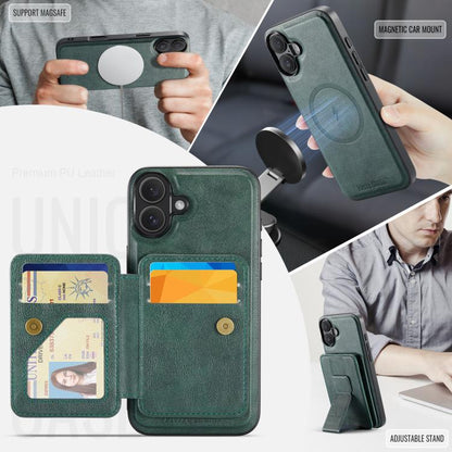 For iPhone 17 Fierre Shann Oil Wax Cow Leather Card Holder Back Phone Case(Green) by FIERRE SHANN