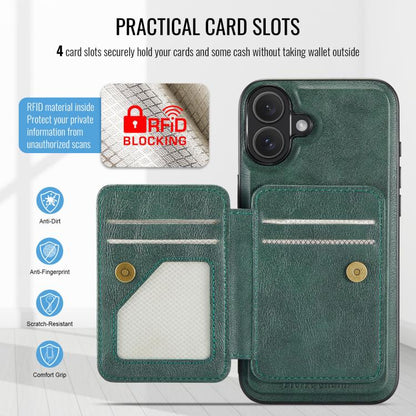 For iPhone 17 Fierre Shann Oil Wax Cow Leather Card Holder Back Phone Case(Green) by FIERRE SHANN