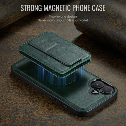 For iPhone 17 Fierre Shann Oil Wax Cow Leather Card Holder Back Phone Case(Green) by FIERRE SHANN
