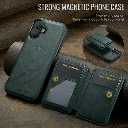 For iPhone 17 Fierre Shann Oil Wax Cow Leather Card Holder Back Phone Case(Green) by FIERRE SHANN