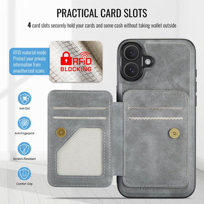 For iPhone 17 Fierre Shann Oil Wax Cow Leather Card Holder Back Phone Case(Grey) by FIERRE SHANN