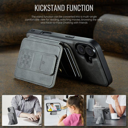 For iPhone 17 Fierre Shann Oil Wax Cow Leather Card Holder Back Phone Case(Grey) by FIERRE SHANN