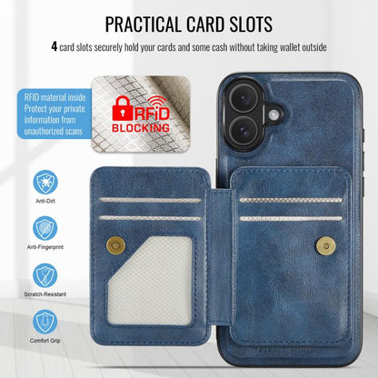 For iPhone 17 Fierre Shann Oil Wax Cow Leather Card Holder Back Phone Case(Blue) by FIERRE SHANN