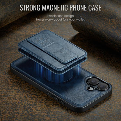 For iPhone 17 Fierre Shann Oil Wax Cow Leather Card Holder Back Phone Case(Blue) by FIERRE SHANN