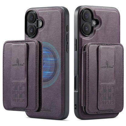 For iPhone 17 Fierre Shann Oil Wax Cow Leather Card Holder Back Phone Case(Purple) by FIERRE SHANN