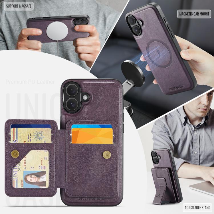 For iPhone 17 Fierre Shann Oil Wax Cow Leather Card Holder Back Phone Case(Purple) by FIERRE SHANN
