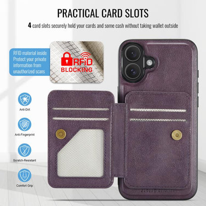 For iPhone 17 Fierre Shann Oil Wax Cow Leather Card Holder Back Phone Case(Purple) by FIERRE SHANN