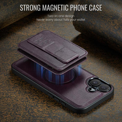 For iPhone 17 Fierre Shann Oil Wax Cow Leather Card Holder Back Phone Case(Purple) by FIERRE SHANN