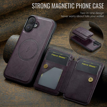For iPhone 17 Fierre Shann Oil Wax Cow Leather Card Holder Back Phone Case(Purple) by FIERRE SHANN