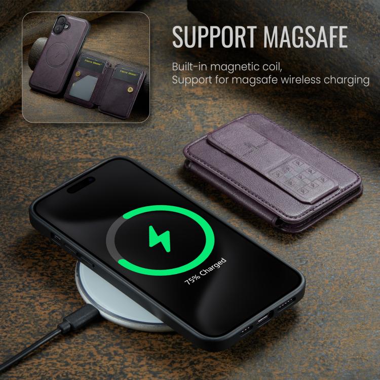 For iPhone 17 Fierre Shann Oil Wax Cow Leather Card Holder Back Phone Case(Purple) by FIERRE SHANN