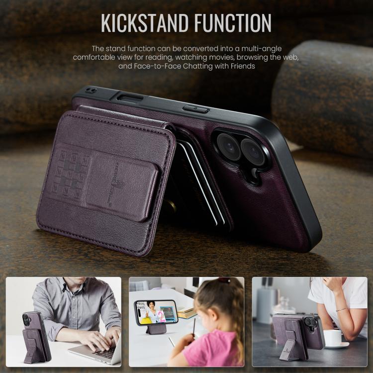For iPhone 17 Fierre Shann Oil Wax Cow Leather Card Holder Back Phone Case(Purple) by FIERRE SHANN