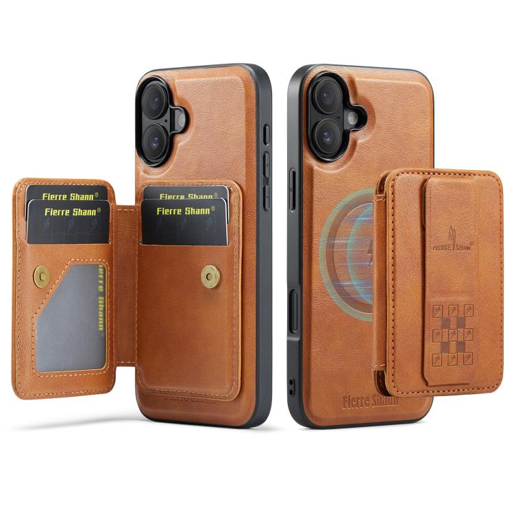 For iPhone 17 Fierre Shann Oil Wax Cow Leather Card Holder Back Phone Case(Brown) by FIERRE SHANN