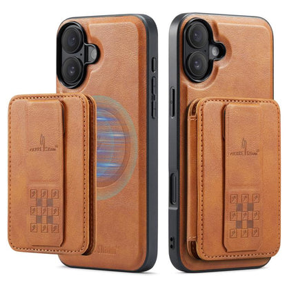 For iPhone 17 Fierre Shann Oil Wax Cow Leather Card Holder Back Phone Case(Brown) by FIERRE SHANN