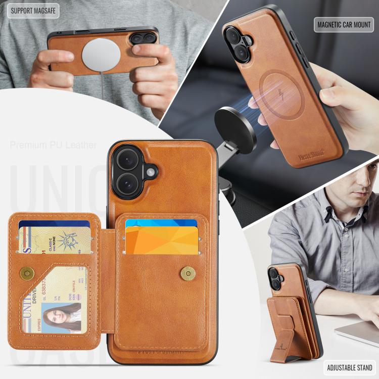 For iPhone 17 Fierre Shann Oil Wax Cow Leather Card Holder Back Phone Case(Brown) by FIERRE SHANN
