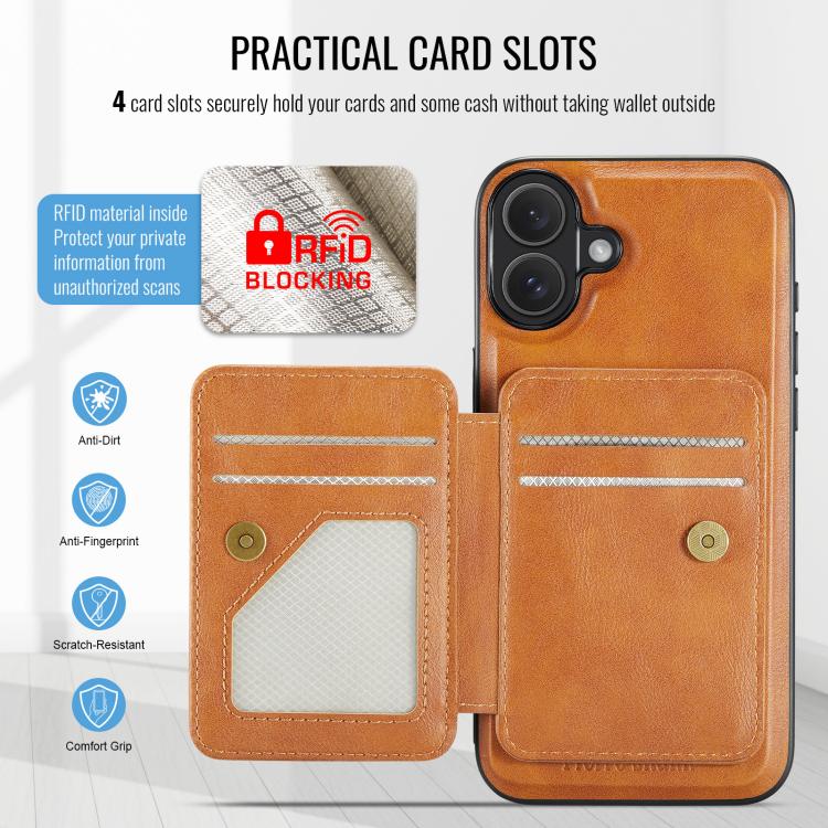 For iPhone 17 Fierre Shann Oil Wax Cow Leather Card Holder Back Phone Case(Brown) by FIERRE SHANN