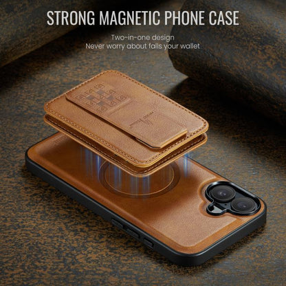 For iPhone 17 Fierre Shann Oil Wax Cow Leather Card Holder Back Phone Case(Brown) by FIERRE SHANN