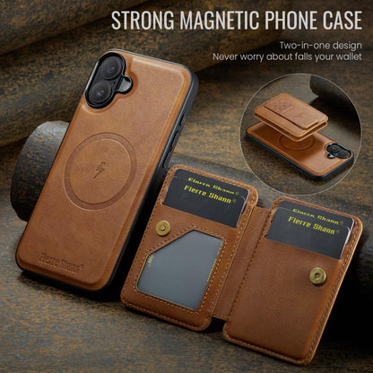 For iPhone 17 Fierre Shann Oil Wax Cow Leather Card Holder Back Phone Case(Brown) by FIERRE SHANN