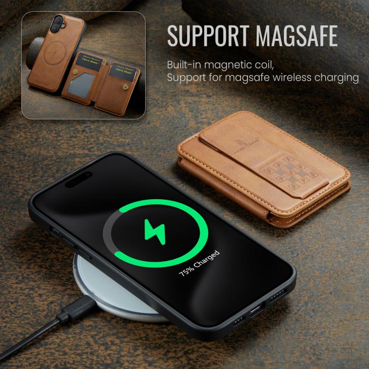 For iPhone 17 Fierre Shann Oil Wax Cow Leather Card Holder Back Phone Case(Brown) by FIERRE SHANN