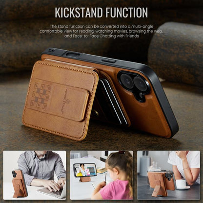 For iPhone 17 Fierre Shann Oil Wax Cow Leather Card Holder Back Phone Case(Brown) by FIERRE SHANN