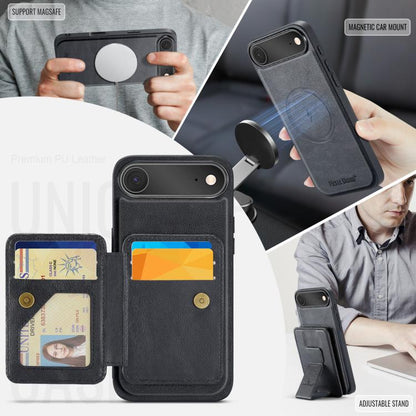 For iPhone Air Fierre Shann Oil Wax Cow Leather Card Holder Back Phone Case(Black) by FIERRE SHANN