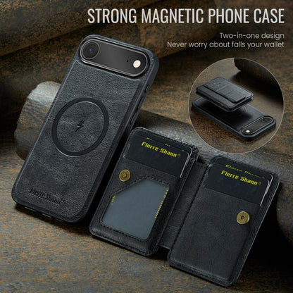 For iPhone Air Fierre Shann Oil Wax Cow Leather Card Holder Back Phone Case(Black) by FIERRE SHANN