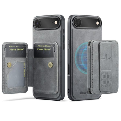 For iPhone Air Fierre Shann Oil Wax Cow Leather Card Holder Back Phone Case(Grey) by FIERRE SHANN