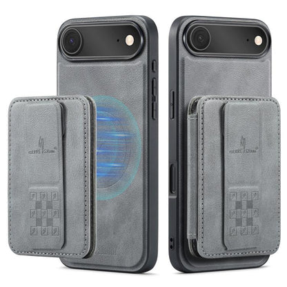 For iPhone Air Fierre Shann Oil Wax Cow Leather Card Holder Back Phone Case(Grey) by FIERRE SHANN