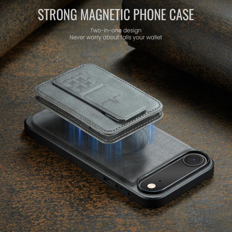 For iPhone Air Fierre Shann Oil Wax Cow Leather Card Holder Back Phone Case(Grey) by FIERRE SHANN