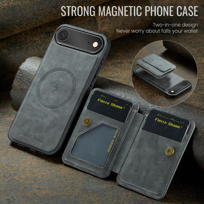 For iPhone Air Fierre Shann Oil Wax Cow Leather Card Holder Back Phone Case(Grey) by FIERRE SHANN