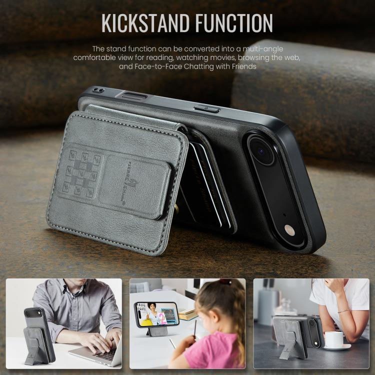 For iPhone Air Fierre Shann Oil Wax Cow Leather Card Holder Back Phone Case(Grey) by FIERRE SHANN