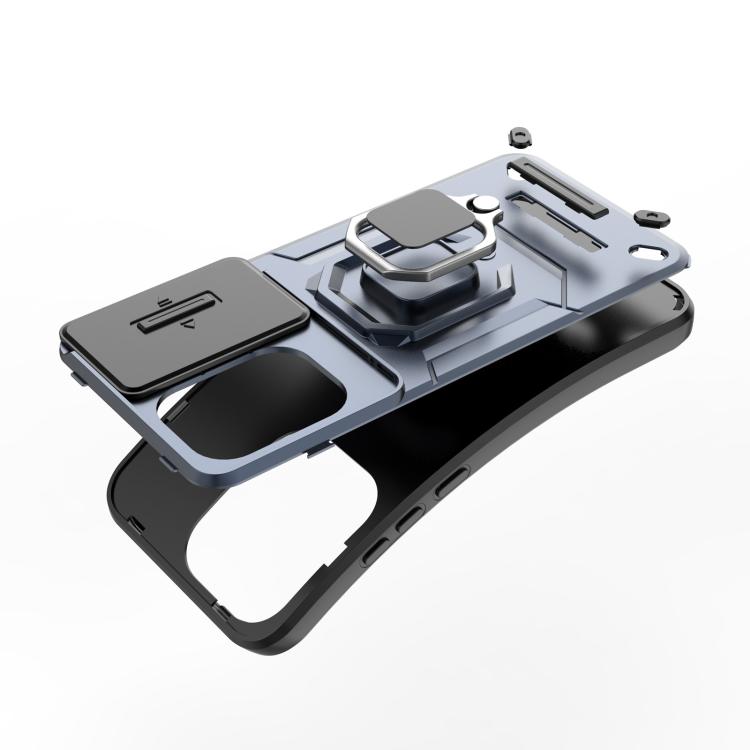 For OPPO Reno13 5G Global Sliding Camshield TPU + PC Shockproof Phone Case with Holder(Black) by bashfashion