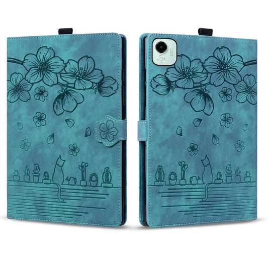 For Honor Pad X9a / X9 Pro Cartoon Sakura Cat Embossed Leather Tablet Case(Green) by bashfashion