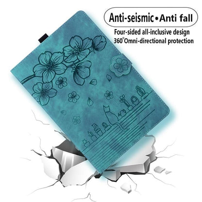 For Honor Pad X9a / X9 Pro Cartoon Sakura Cat Embossed Leather Tablet Case(Green) by bashfashion