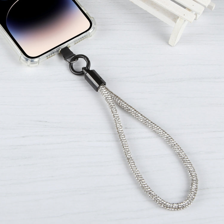Sparkling Diamond Round Anti-lost Rope Short Lanyard(Silver) by bashfashion