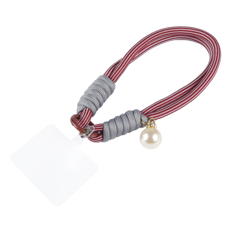 Dopamine Color Pearl Round Twist Rope Short Lanyard(Red Grey) by bashfashion